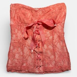 Charlotte Russe Y2K Pink Lace Corset Strapless Top Sz Small